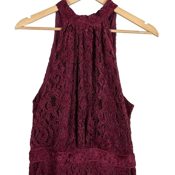 Ett Twa by Anthropologie Burgundy Lace with a Velvet Pattern Jumpsuit Size 8 - Picture 7 of 13